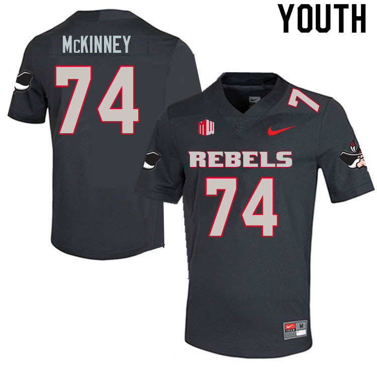 Youth #74 Noah McKinney UNLV Rebels College Football Jerseys Sale-Charcoal - Click Image to Close
